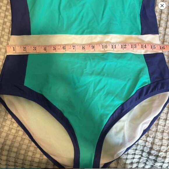 BODEN SANTORINI | Nautical 1-PIECE SWIMSUIT | 14 | Turquoise White Navy | EUC - Picture 4 of 5